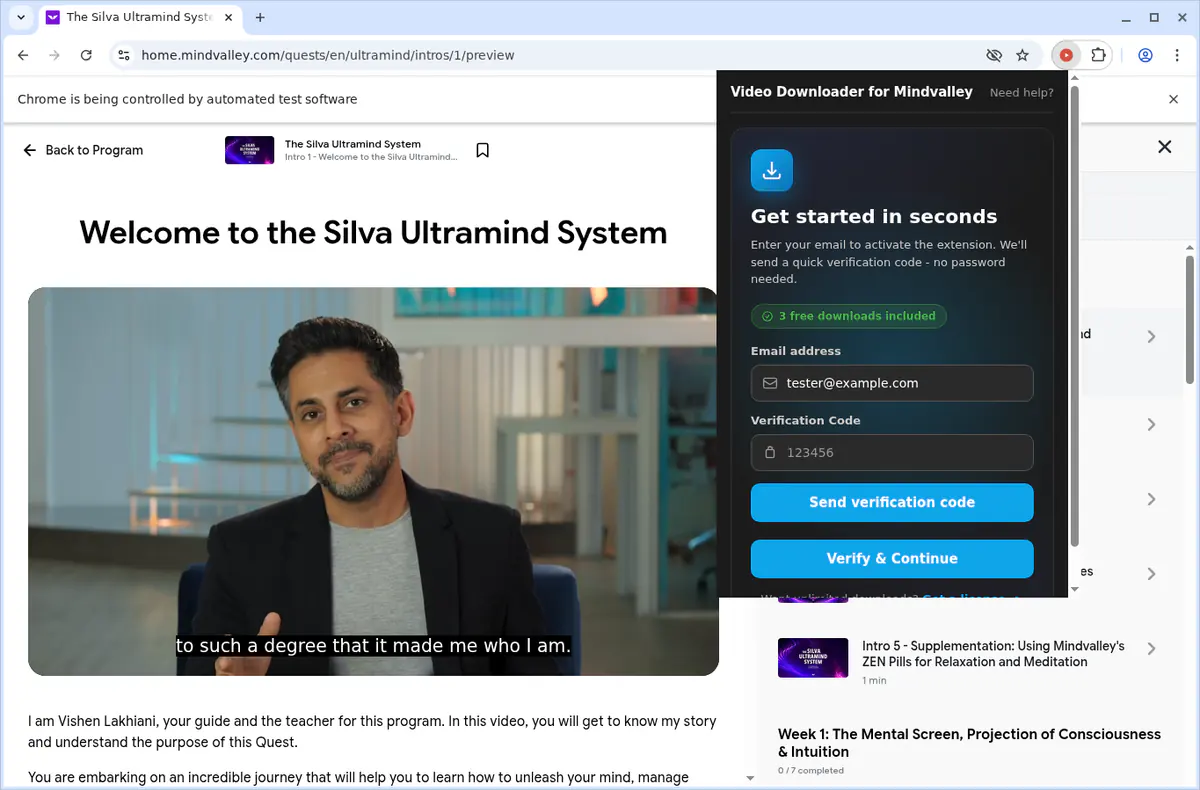 Mindvalley Video Downloader browser extension screenshot 4