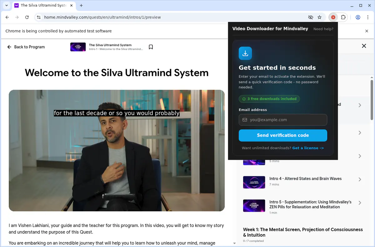 Mindvalley Video Downloader browser extension screenshot 5